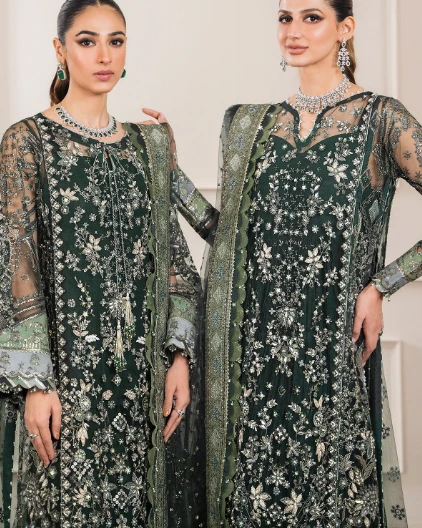 Pakistani Chantelle By Baroque Unstitched Luxury Chiffon Three Piece - Olive Haze