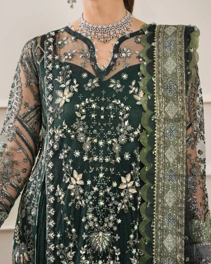 Pakistani Chantelle By Baroque Unstitched Luxury Chiffon Three Piece - Olive Haze