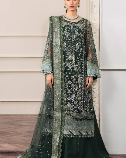 Pakistani Chantelle By Baroque Unstitched Luxury Chiffon Three Piece - Olive Haze
