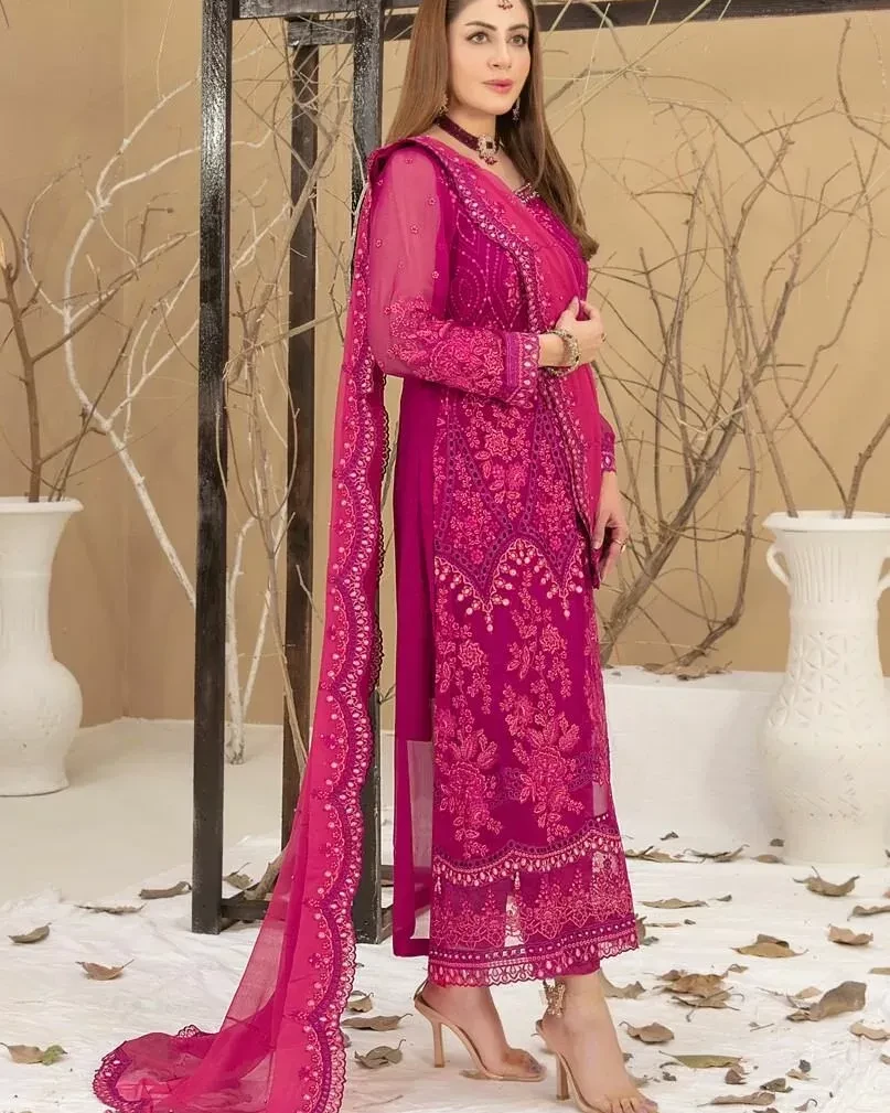 Pakistani Sinem by Tawakkal Unstitched Luxury Chiffon Three Piece - Jazzberry