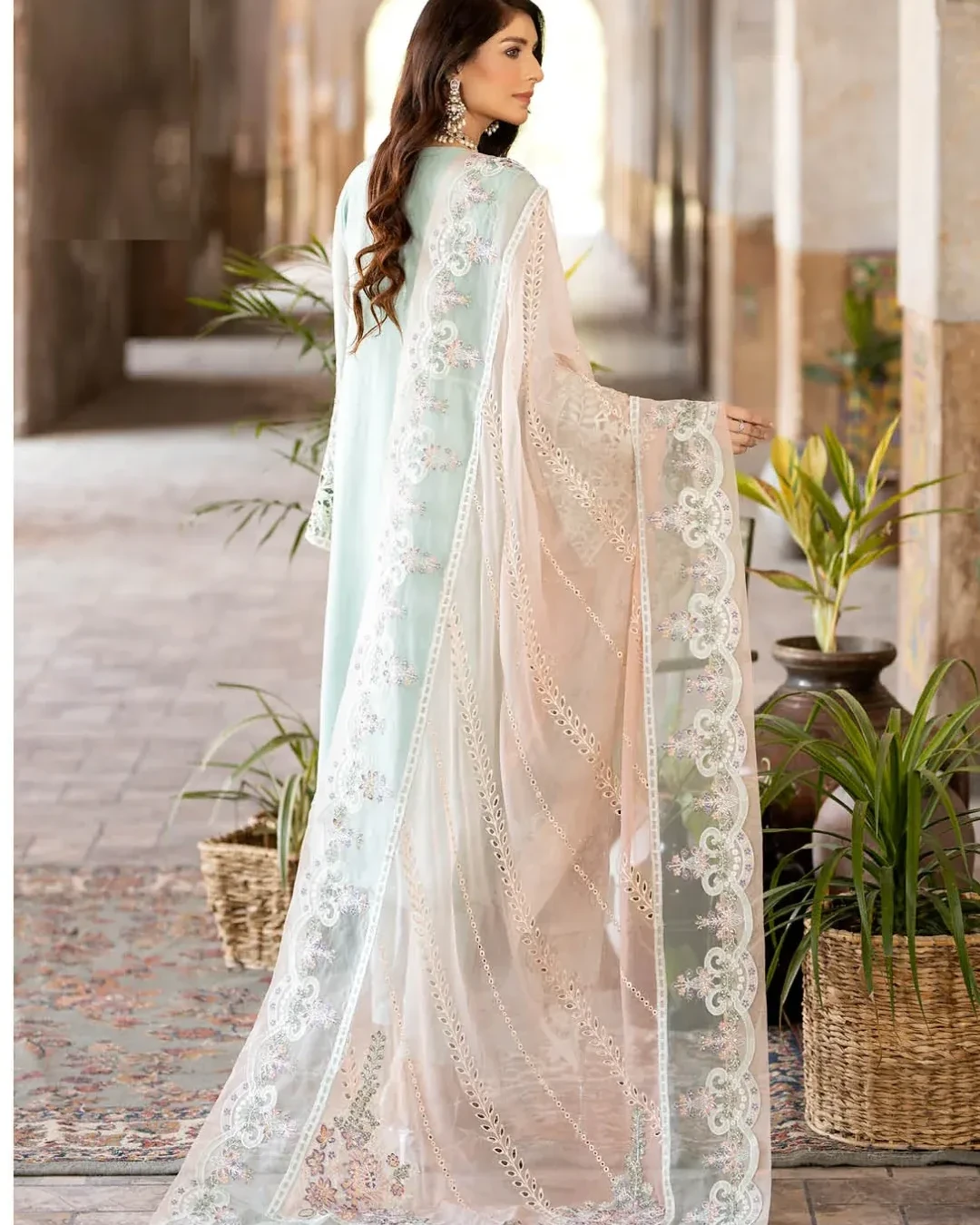 Pakistani Noor Embroidered Unstitched Chiffon Three Piece - Opal