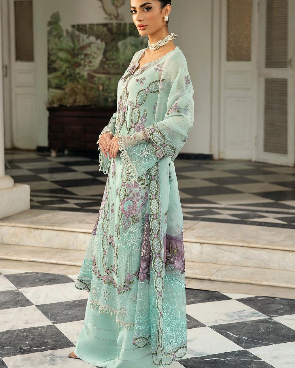 Pakistani Dastak by Ramsha Embroidered Chiffon Unstitched Three Piece