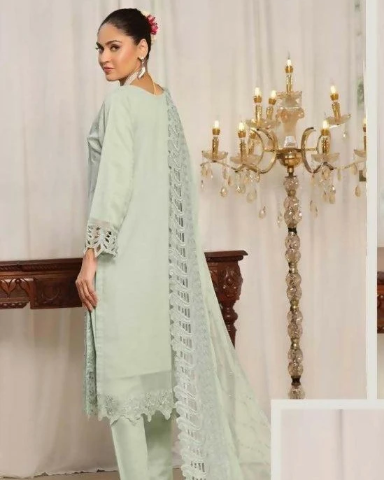 Pakistani Bin Hameed Tania Luxury Embroidered Unstitched Chiffon Three Piece - Coriander