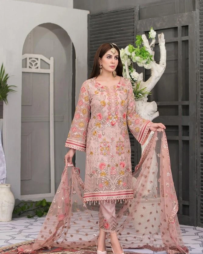 Pakistani Fepic Unstitched Luxury Chiffon Three Piece - Cavern Pink