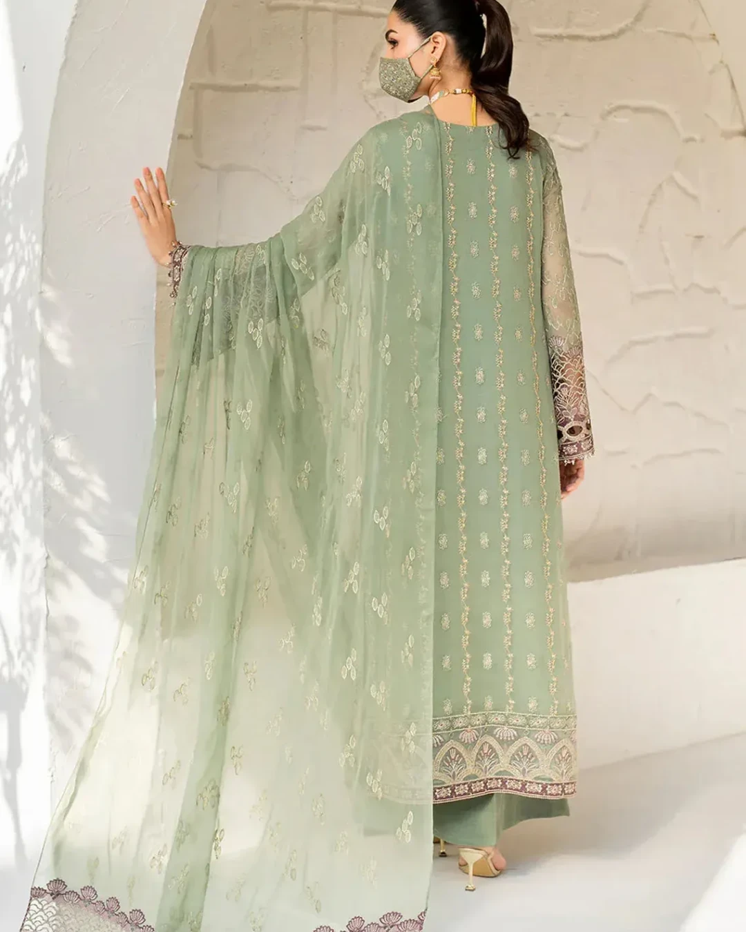 Pakistani Naqash by Safeera Unstitched Luxury Chiffon Three Piece - Lemon Grass