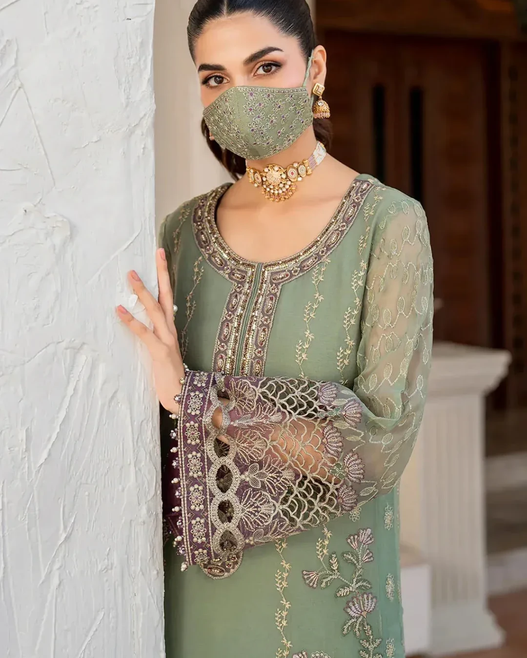 Pakistani Naqash by Safeera Unstitched Luxury Chiffon Three Piece - Lemon Grass