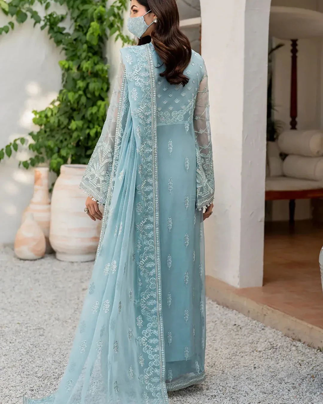 Pakistani Shareef Khanani Unstitched Luxury Chiffon Three Piece - Glacier