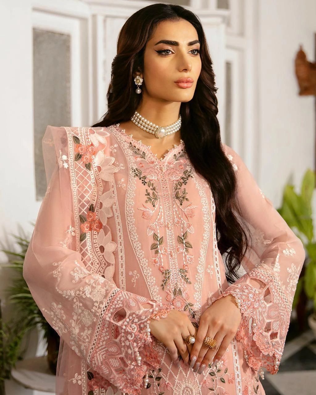 Pakistani Dastak by Ramsha Embroidered Chiffon Unstitched Three Piece - Tacao