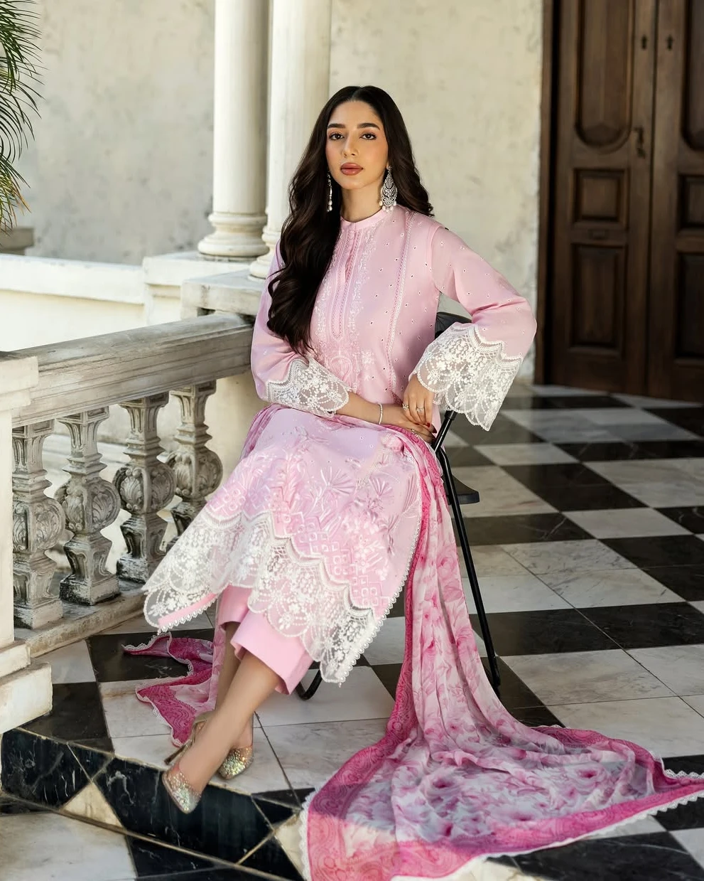 Zara Blush Pink Embroidered Premium Cotton 3-Piece Suit