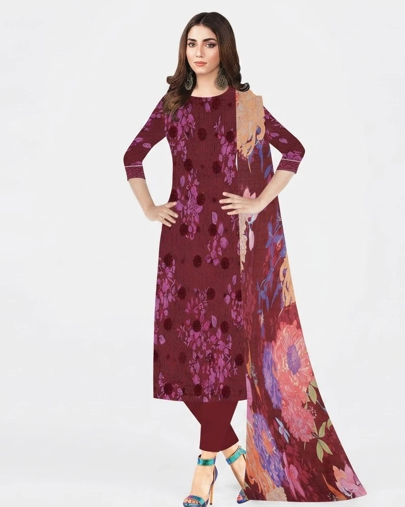 Gull Jee Mahajal Maroon Embroidered Cotton 3-Piece Suit