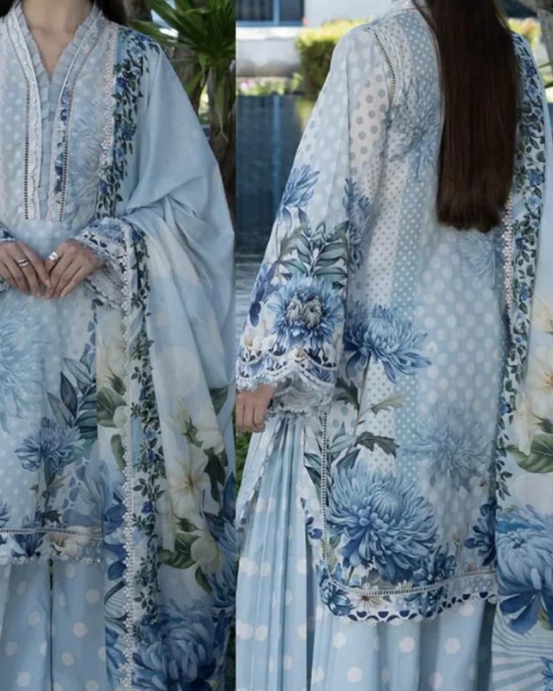 Meera Serene Azure Printed Premium Slub Cotton 3-Piece Suit