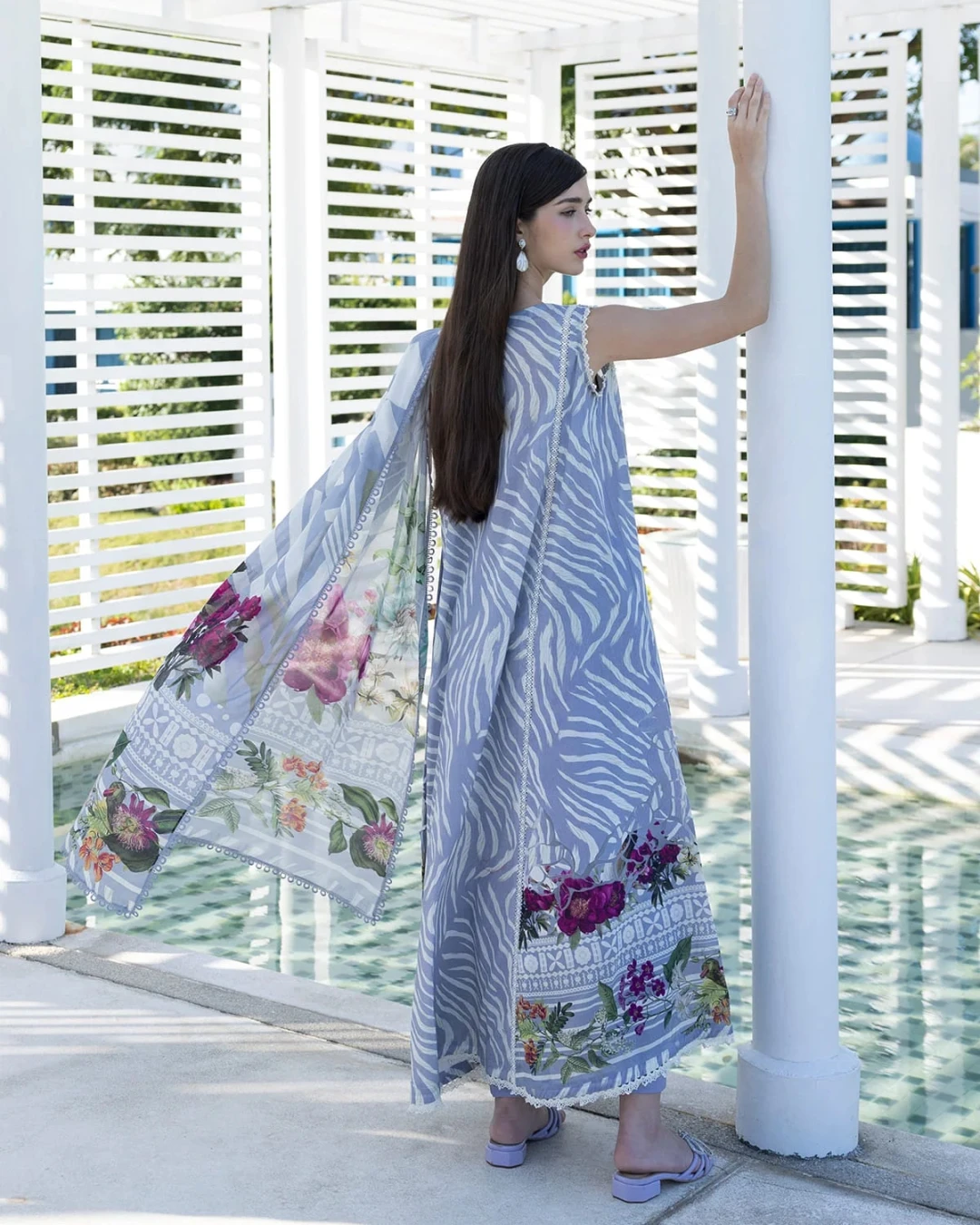 Aalia Peri Periwinkle Printed Premium Slub Cotton 3-Piece Suit