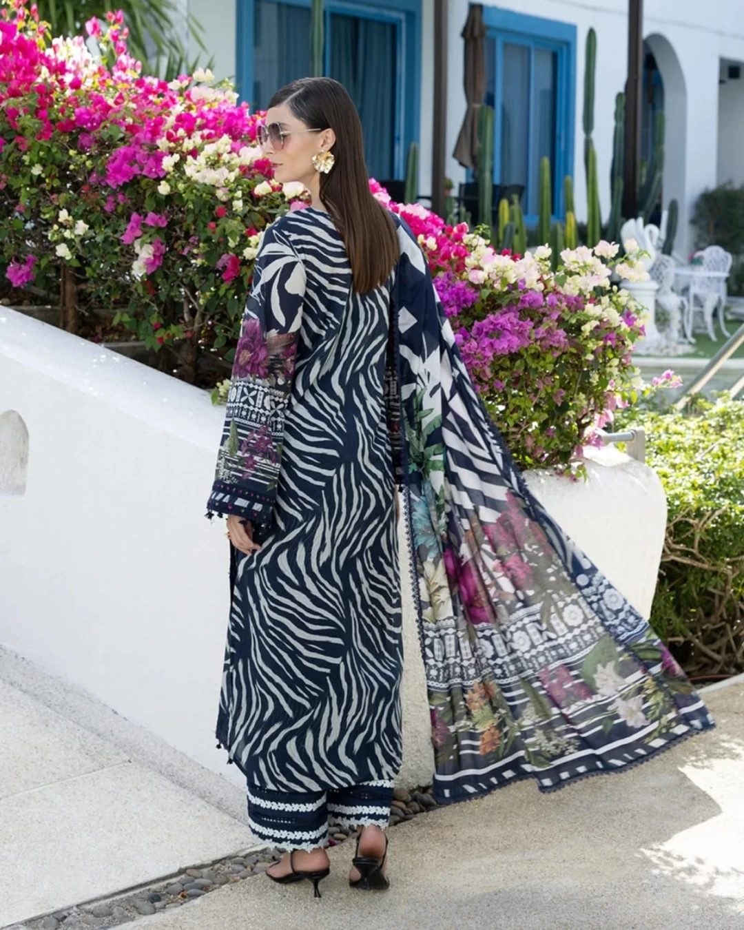 Aalia Midnight Navy Printed Premium Slub Cotton 3-Piece Suit