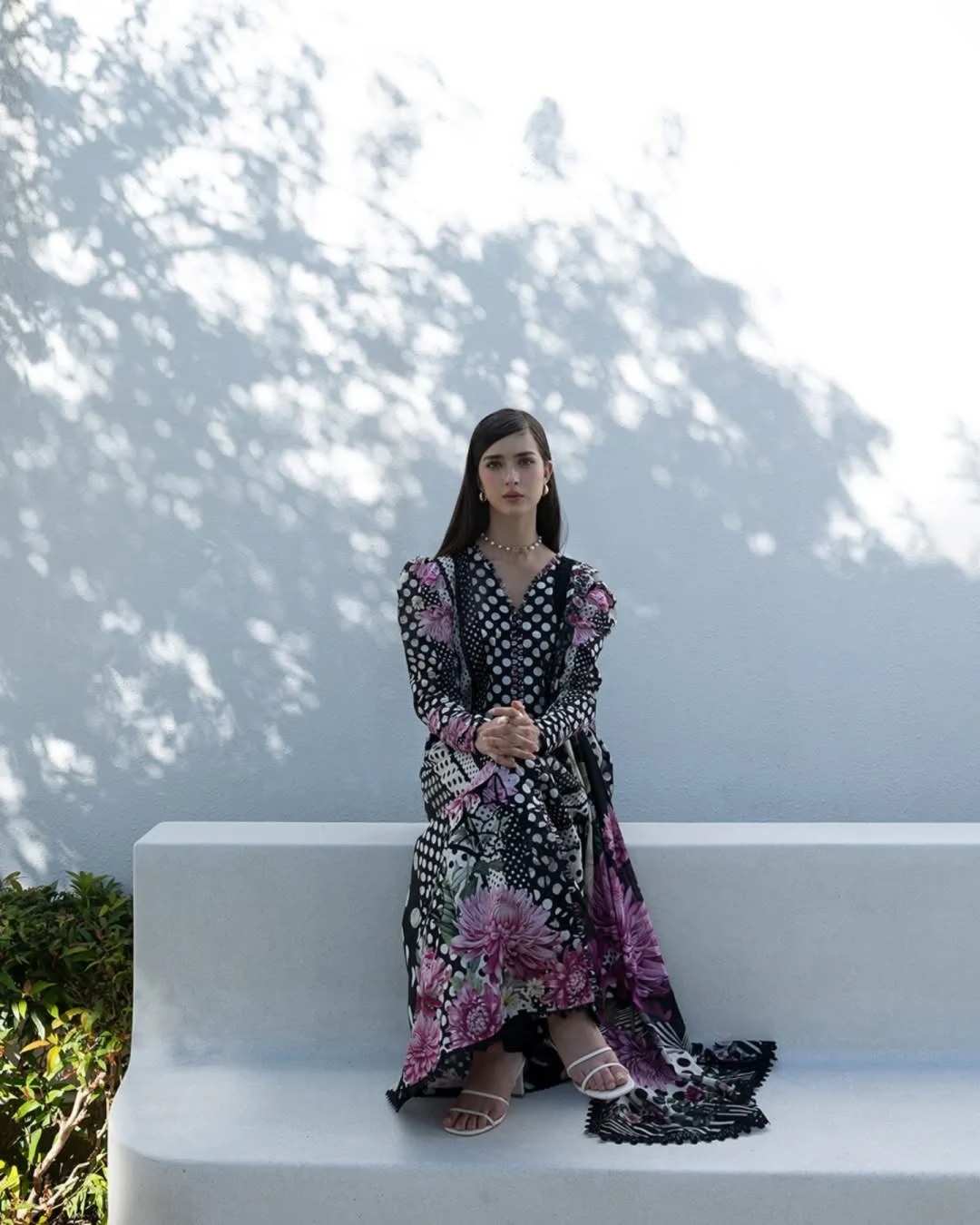 Meera Onyx Polka Printed Premium Slub Cotton 3-Piece Suit