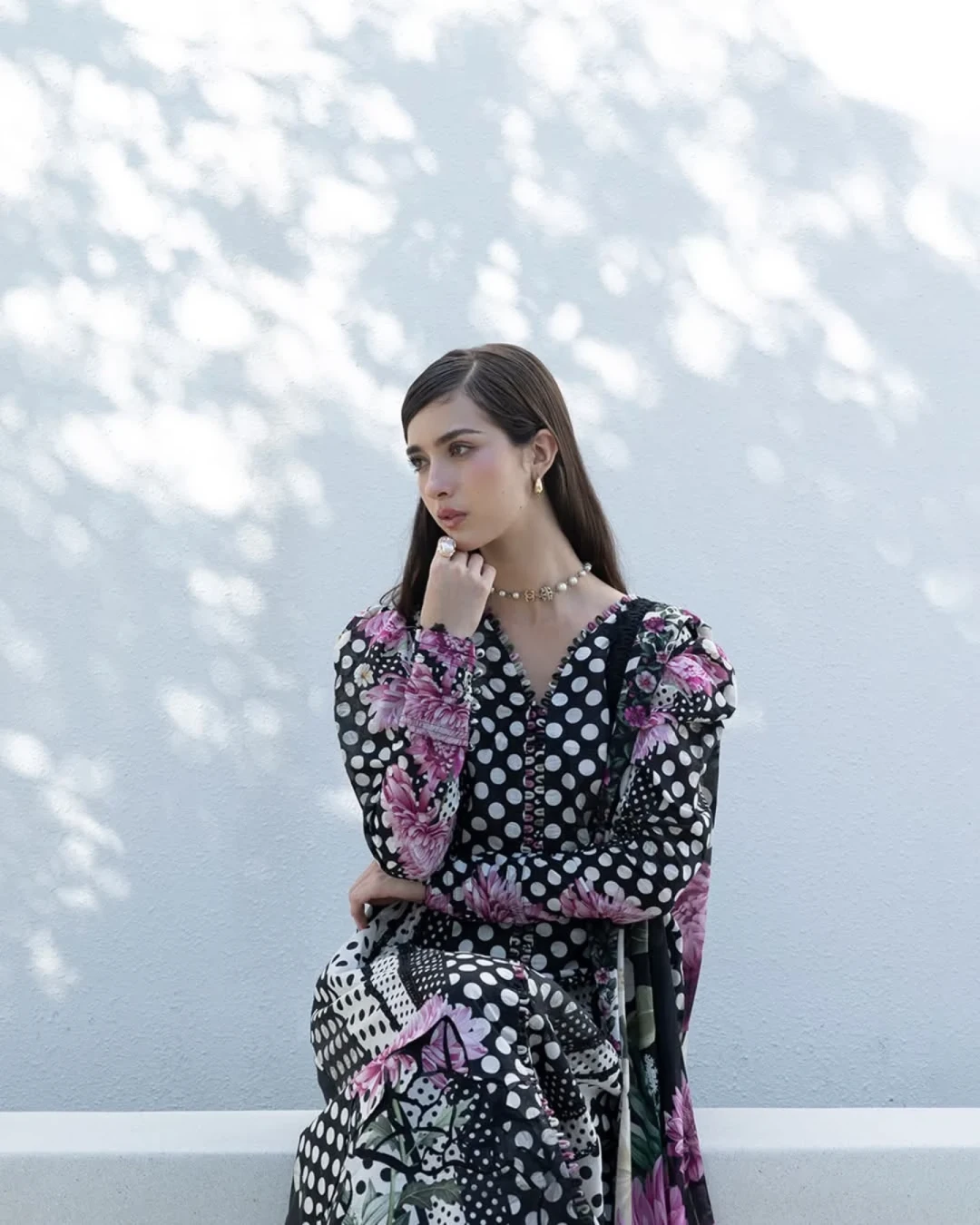 Meera Onyx Polka Printed Premium Slub Cotton 3-Piece Suit