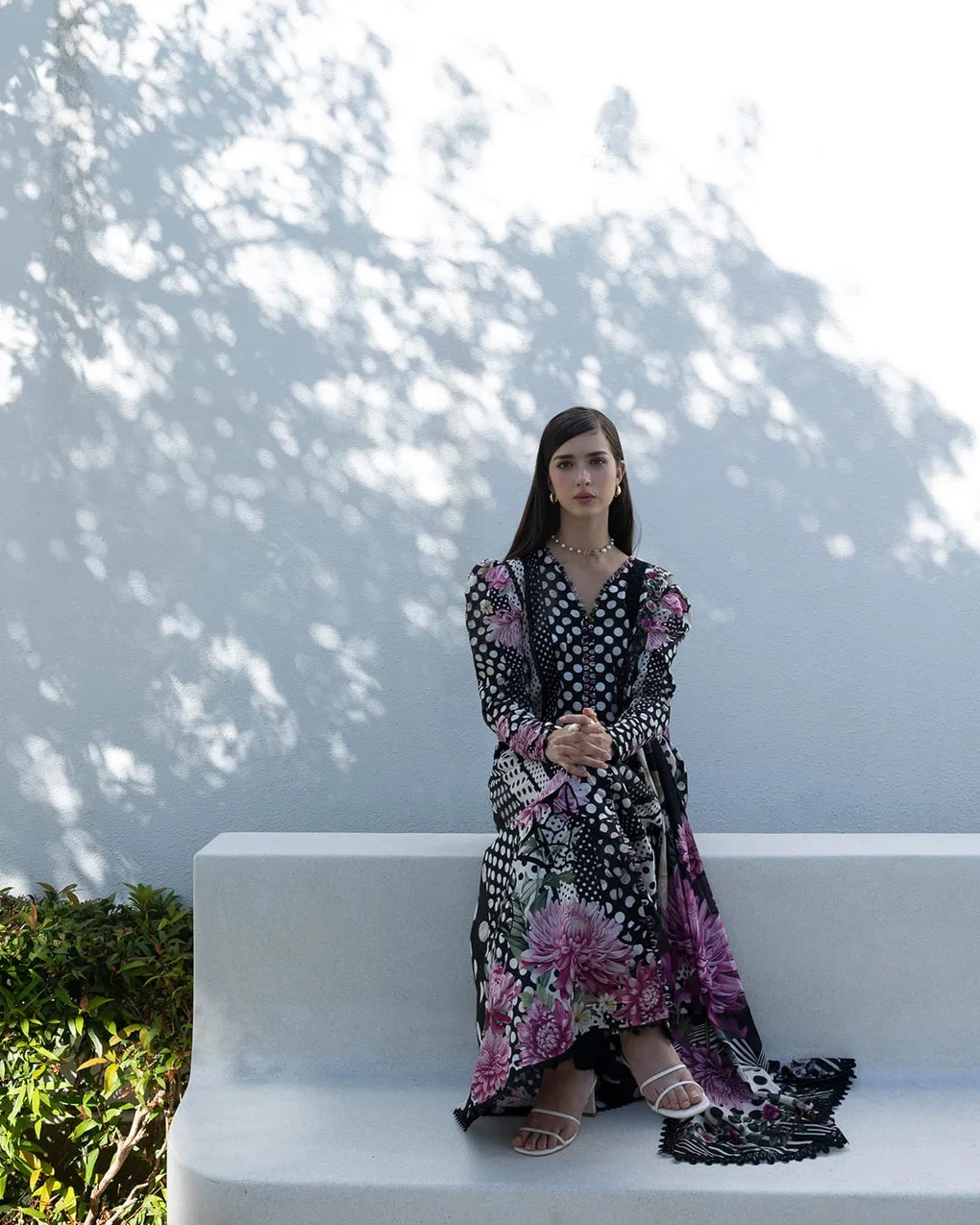 Meera Onyx Polka Printed Premium Slub Cotton 3-Piece Suit