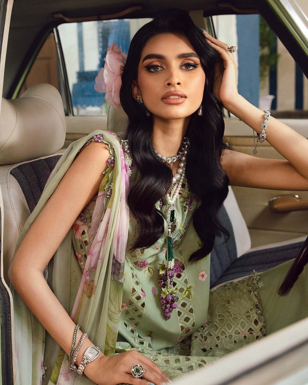 Zinnia Pistachio Mint Embroidered Premium Slub Cotton 3-Piece Suit