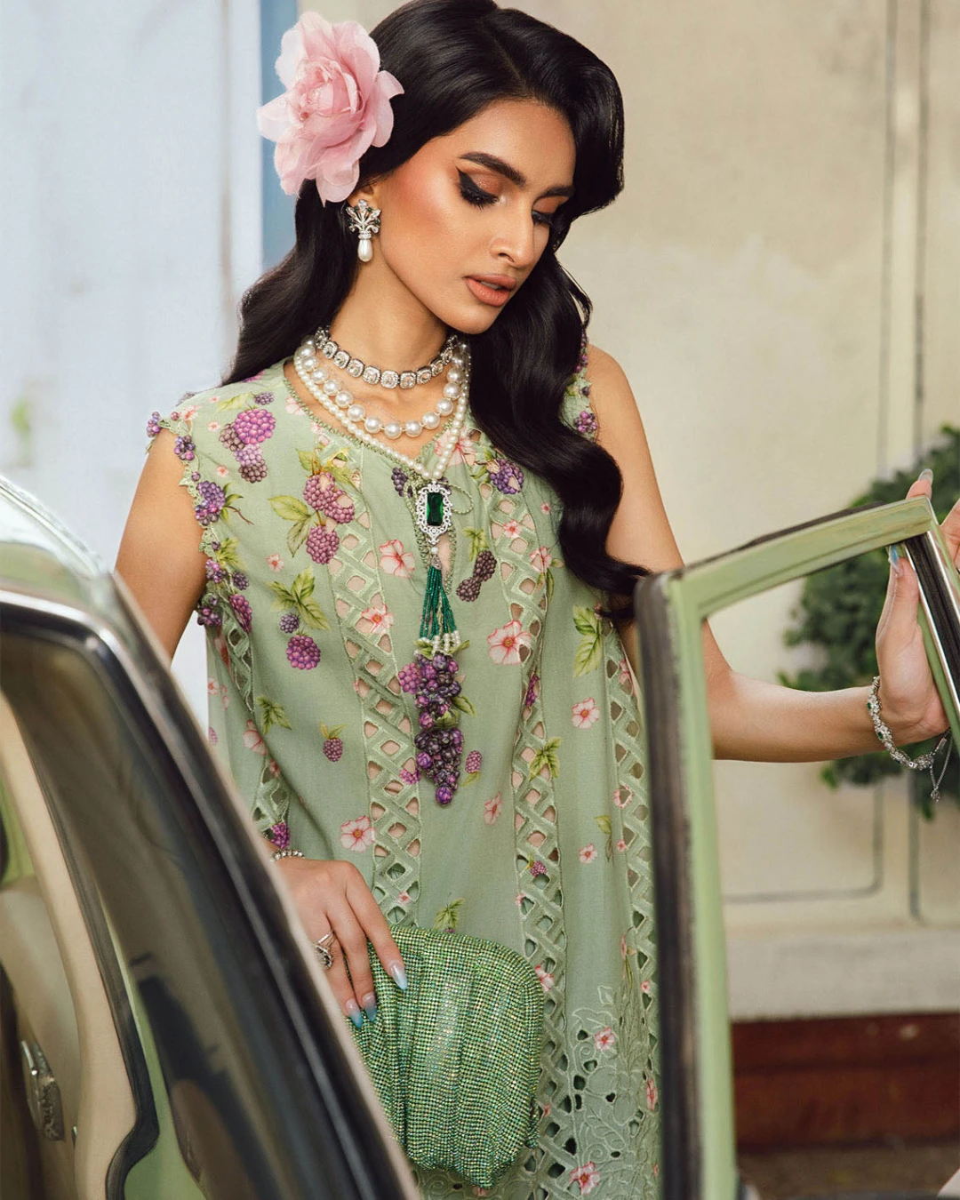 Zinnia Pistachio Mint Embroidered Premium Slub Cotton 3-Piece Suit