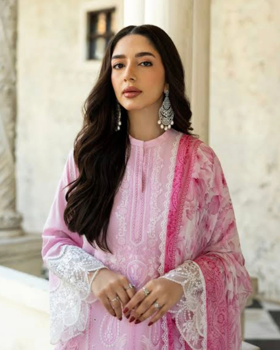 Inaya Blossom Pink Embroidered Premium Slub Cotton 3-Piece Suit