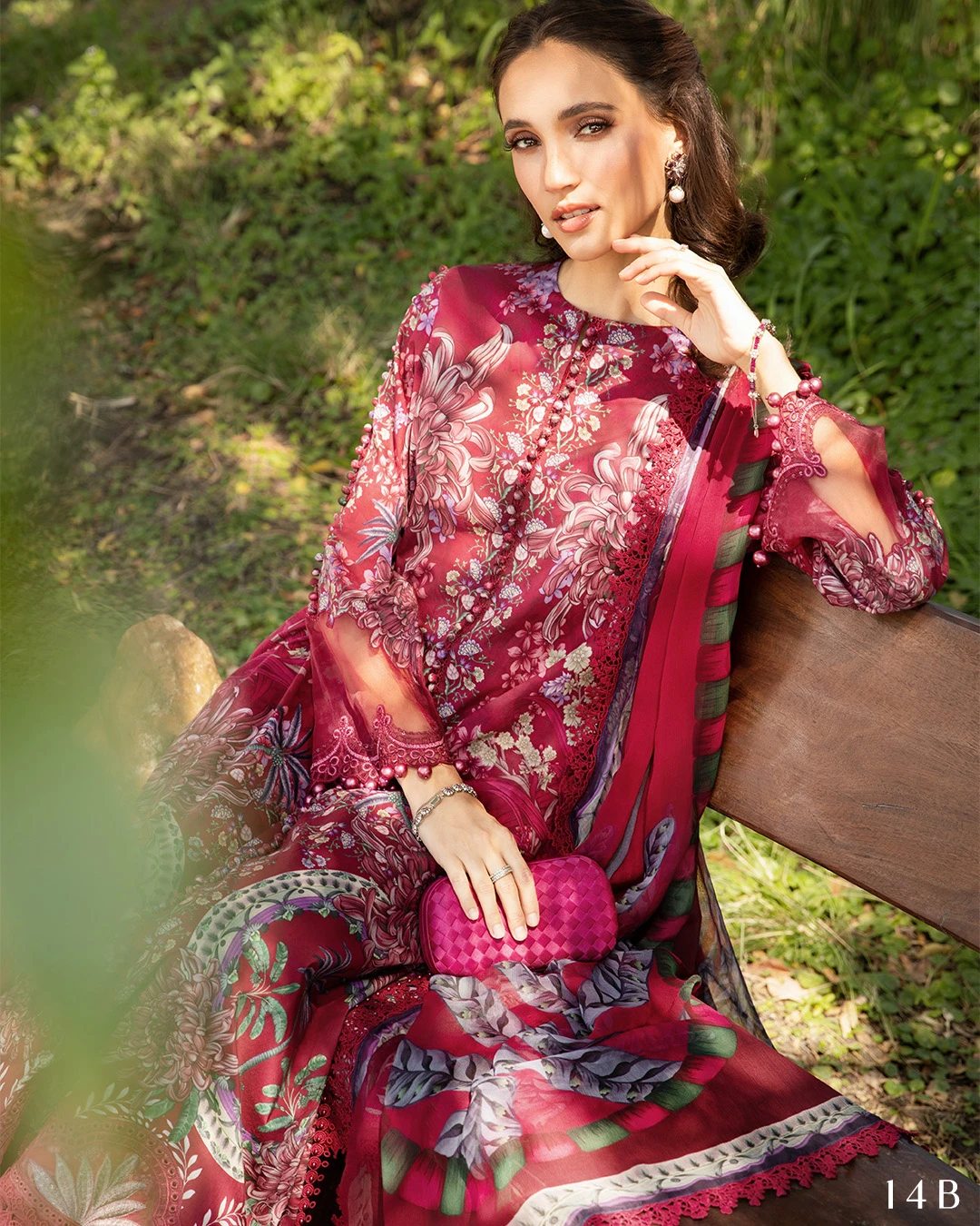 Eshna Maroon Dahlia Printed Premium Slub Cotton 3-Piece Suit