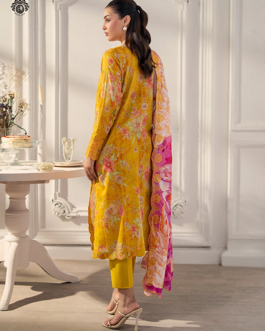 Samaira Mustard Marigold Embroidered Premium Slub Cotton 3-Piece Suit