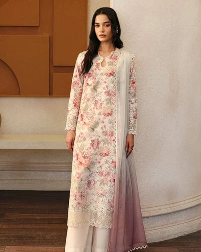 Alia Blush Ivory Embroidered Premium Slub Cotton 3-Piece Suit