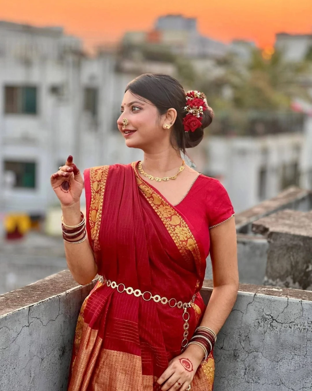 Maroon Half Silk Nakshi Paar Saree