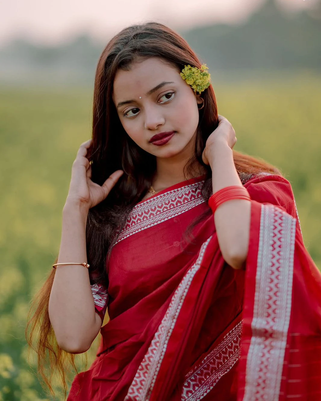 Exclusive Fashionable Trendy Tangail HalfSilk Nakshi Pair Saree