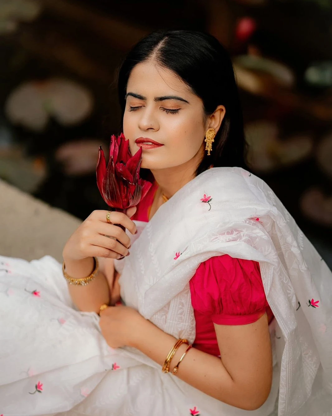 Women's Puja Special Half Silk Screen Print Saree