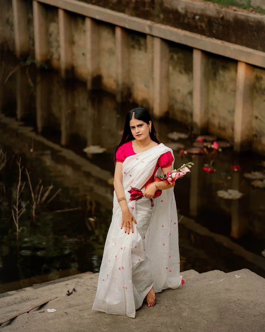Women's Puja Special Half Silk Screen Print Saree