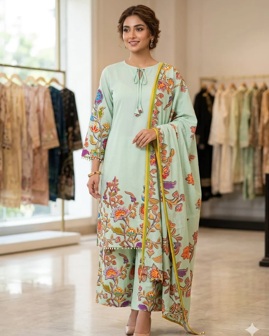 Women's Exclusive Floral Printed Dubai Silk 3-Piece Suit